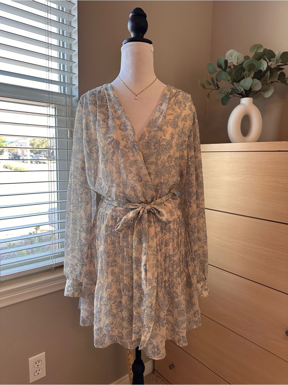 Express Cream and Light Blue Floral Wrap Romper